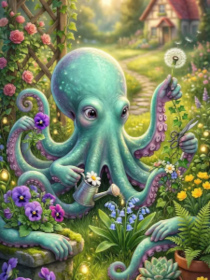 An octopus tending a garden